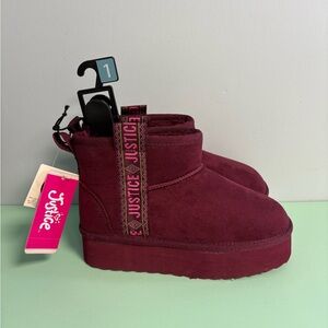 Justice Burgundy Fuzzy Pull On Ankle Bootie Shoes,
Girl Size 1, Kid Fall Boots